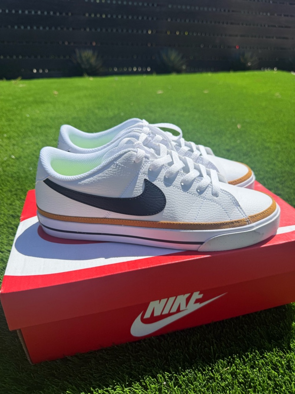 Nike court legacy White Low-Top Sneakers with Black Swoosh and Tan Accent